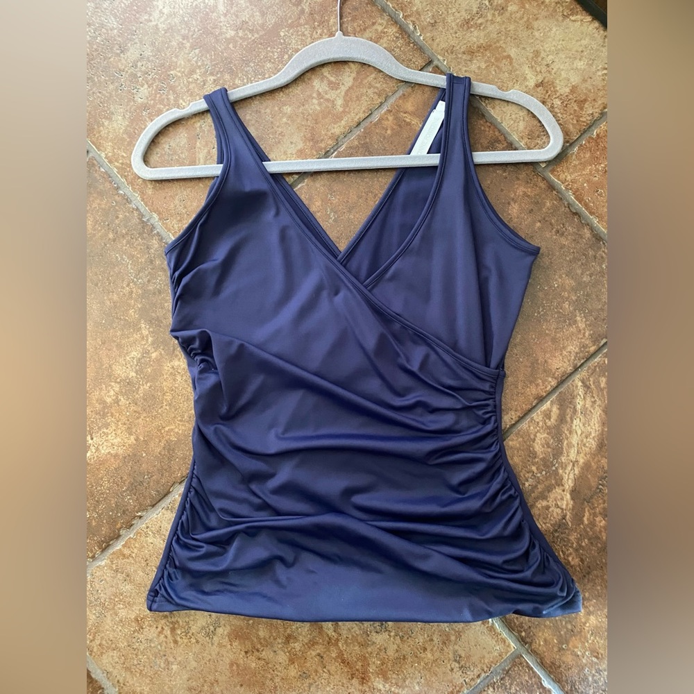 Anne Fontaine Womens Ruched V-Neck Navy Tank Top